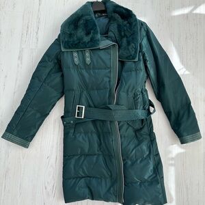 Fur green mid length jacket
